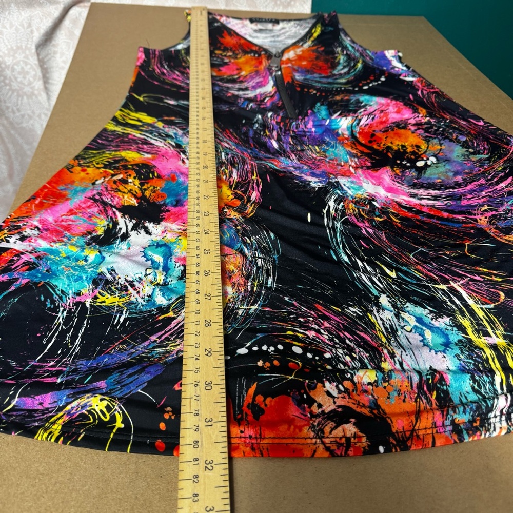 Arielle Front Zipper Sleeveless Dress Multicolor Paint Splatter Artsy Abstract - Picture 6 of 9